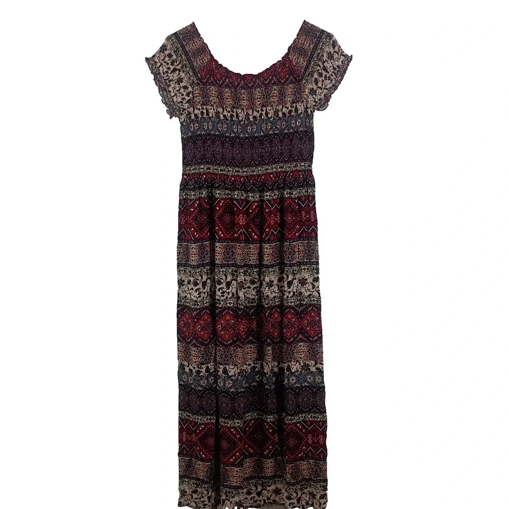 Soft Surrounding Women's Marcelo Smocked Maxi Dress XS Mixed Print Boho Gypsy